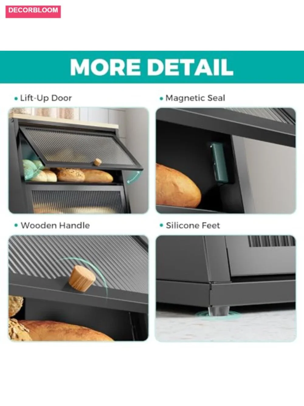 2-Tier Bread Box Storage Container with Bamboo Top and Acrylic Wavy Door
